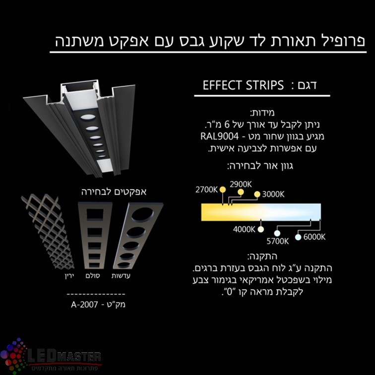 פרופיל תאורת לד שקוע גבס עם אפקט משתנה פרופיל תאורת לד שקוע גבס עם אפקט משתנה
