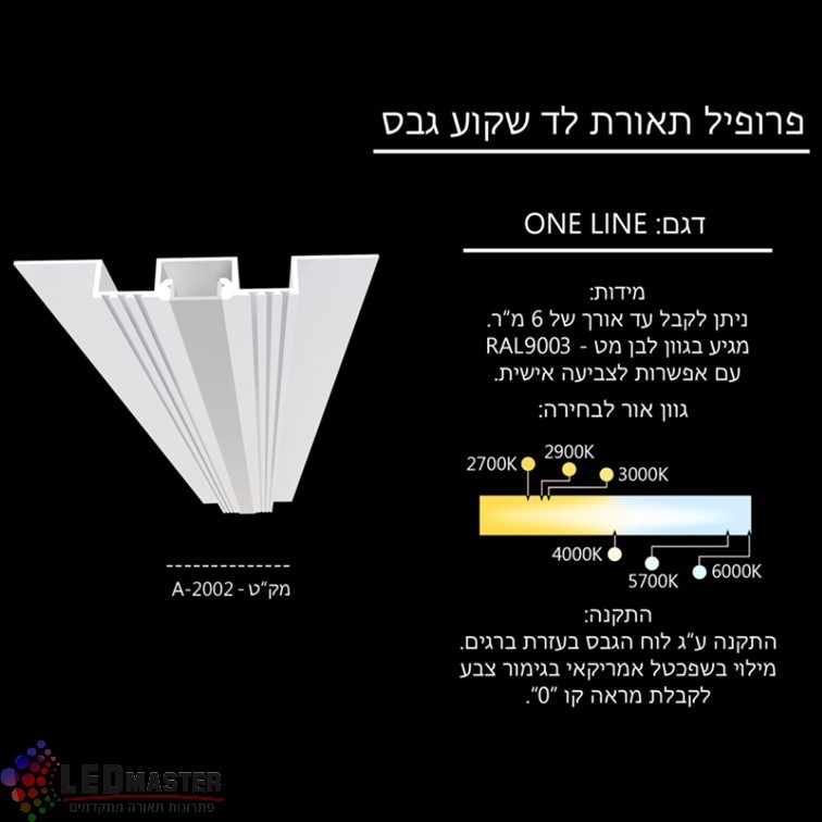 פרופיל תאורת לד שקוע גבס Onw Line פרופיל תאורת לד שקוע גבס Onw Line