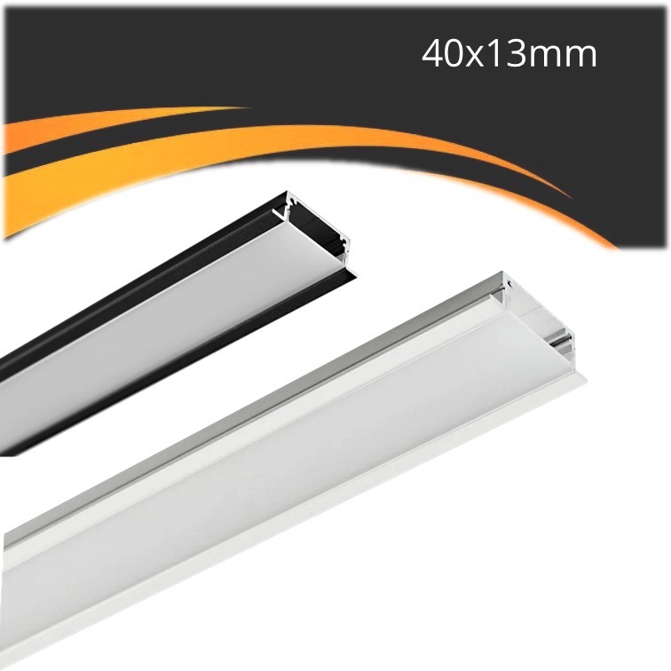 פרופיל תאורה אלומיניום שקוע 40x13mm שחור/לבן פרופיל תאורה אלומיניום שקוע 40x13mm שחור/לבן