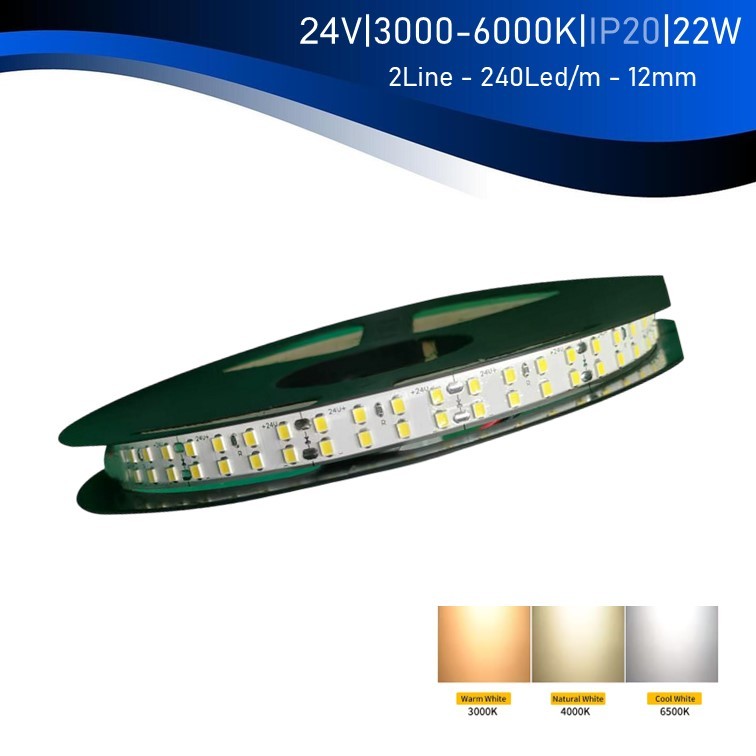 סרט לד 24W 12MM 24V IP20 שתי שורות 25 מ' בגליל סרט לד 24W 12MM 24V IP20 שתי שורות 25 מ' בגליל