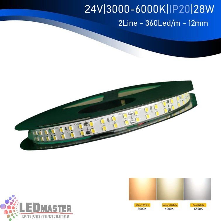 סרט לד 28W 12MM 24V IP20 שתי שורות גליל 25 מ' סרט לד 28W 12MM 24V IP20 שתי שורות גליל 25 מ'
