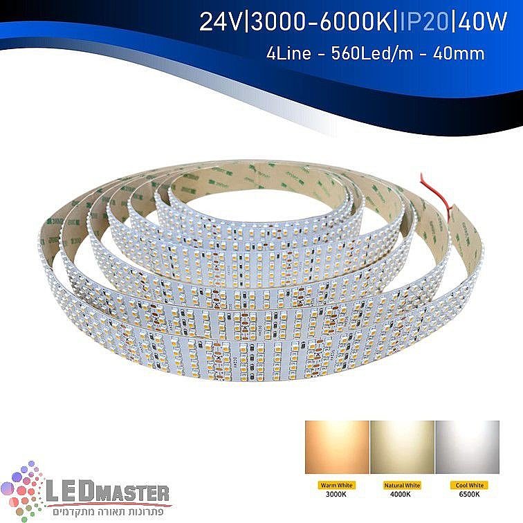 סרט לד IP20 24V 40W 40mm ארבע שורות - 25 מ' סרט לד IP20 24V 40W 40mm ארבע שורות - 25 מ'