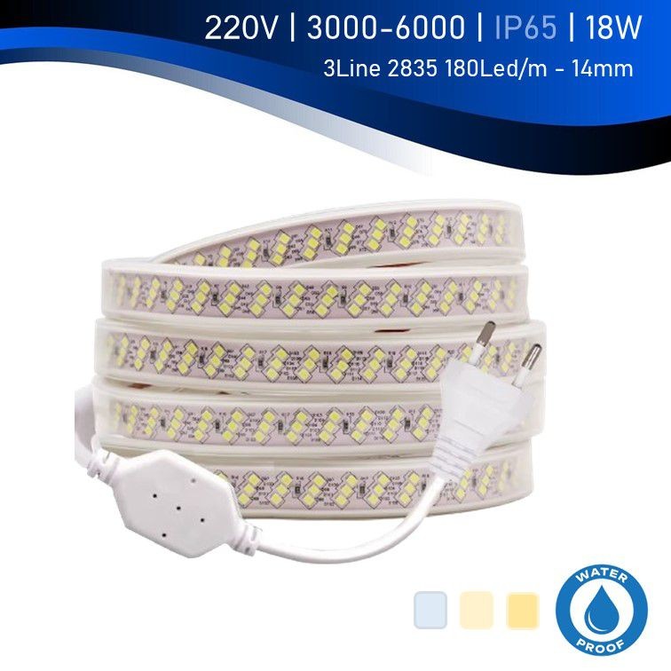 סרט לד מוגן מים 230V 18W IP67 שלוש שורות קרוס - 100 מ' סרט לד מוגן מים 230V 18W IP67 שלוש שורות קרוס - 100 מ'