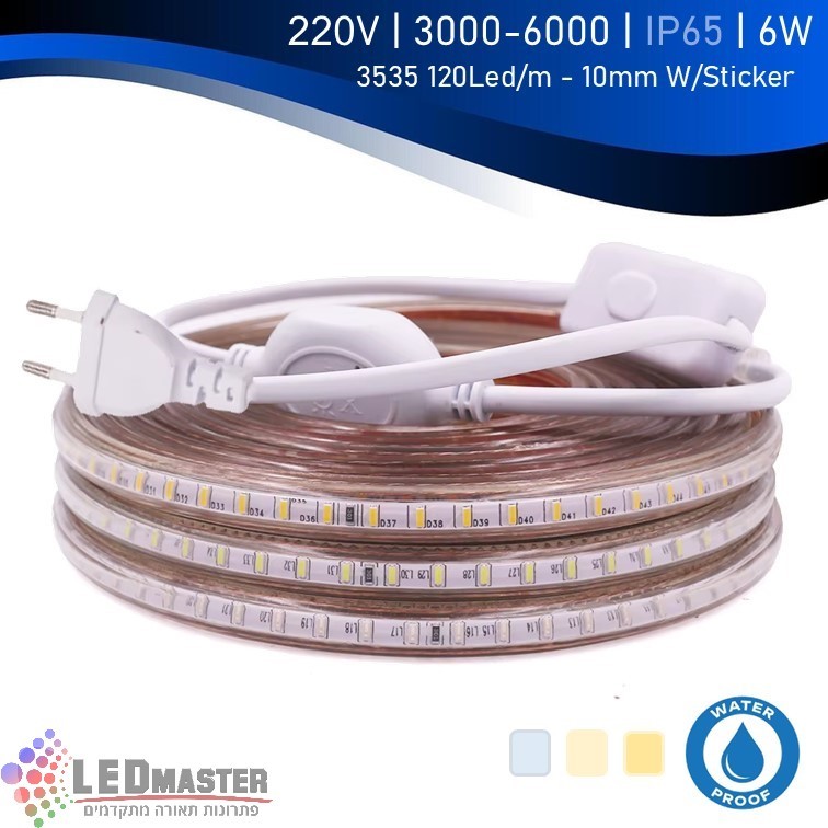 סרט לד מוגן מים עם פס הדבקה 6W 220V IP67 שורה אחת - 100 מ' סרט לד מוגן מים עם פס הדבקה 6W 220V IP67 שורה אחת - 100 מ'