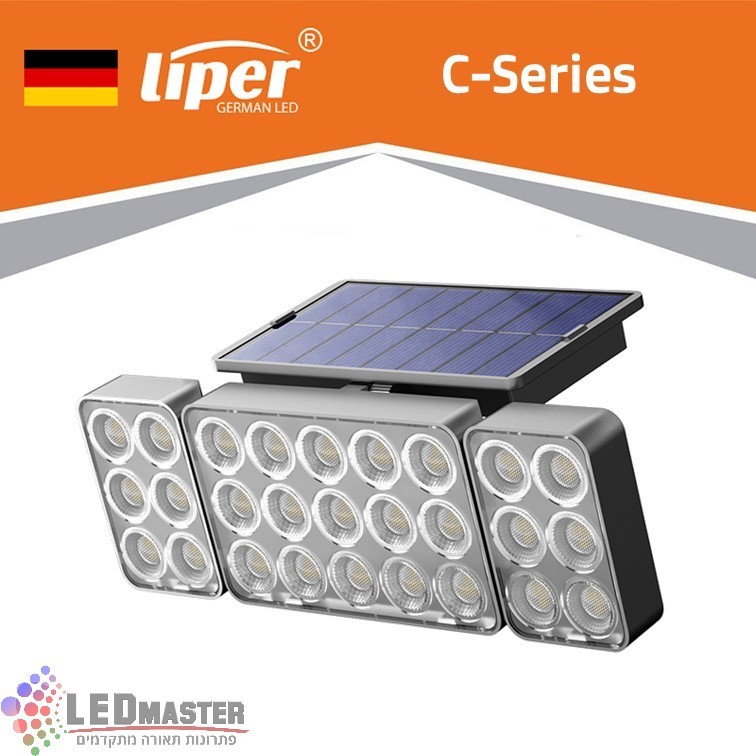 פנס קיר סולארי 100-200W מקצועי 6500K שחור Liper Sol פנס קיר סולארי 100-200W מקצועי 6500K שחור Liper Sol