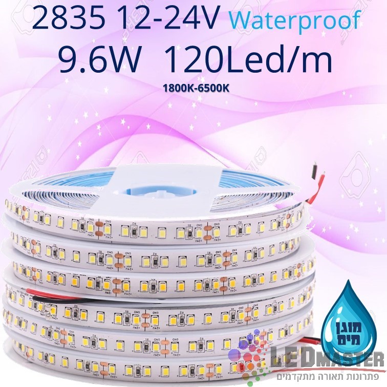 סרט לד מוגן מים 2835 9.6W 12-24V 120Led/m סרט לד מוגן מים 2835 9.6W 12-24V 120Led/m