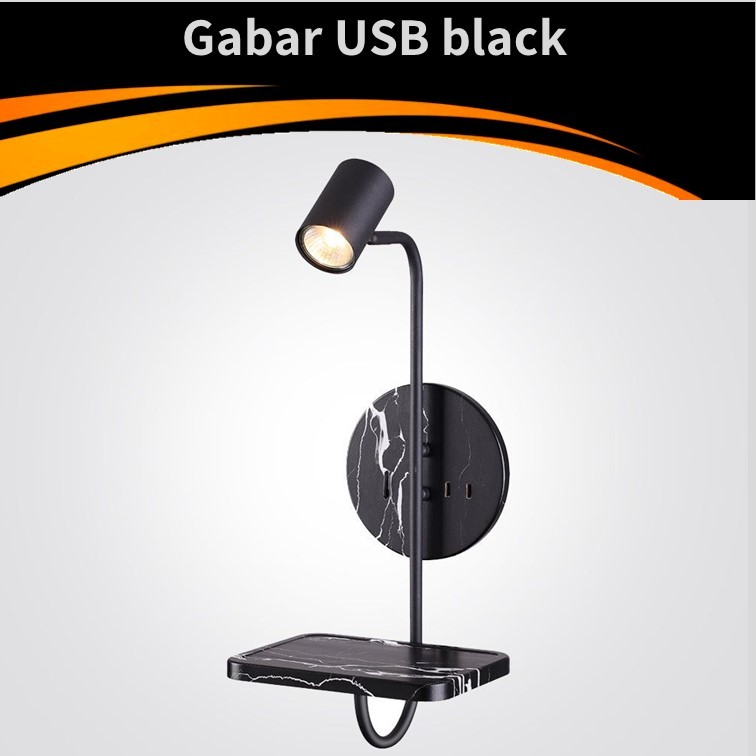 גוף תאורה מנורת קיר גאבר 35W כולל כניסת USB גוף תאורה מנורת קיר גאבר 35W כולל כניסת USB